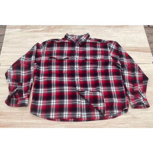 Woolrich Flannel Shirt Mens Red Black Plaid Long‎ Sleeve Button Front Outdoor XL - Picture 1 of 6